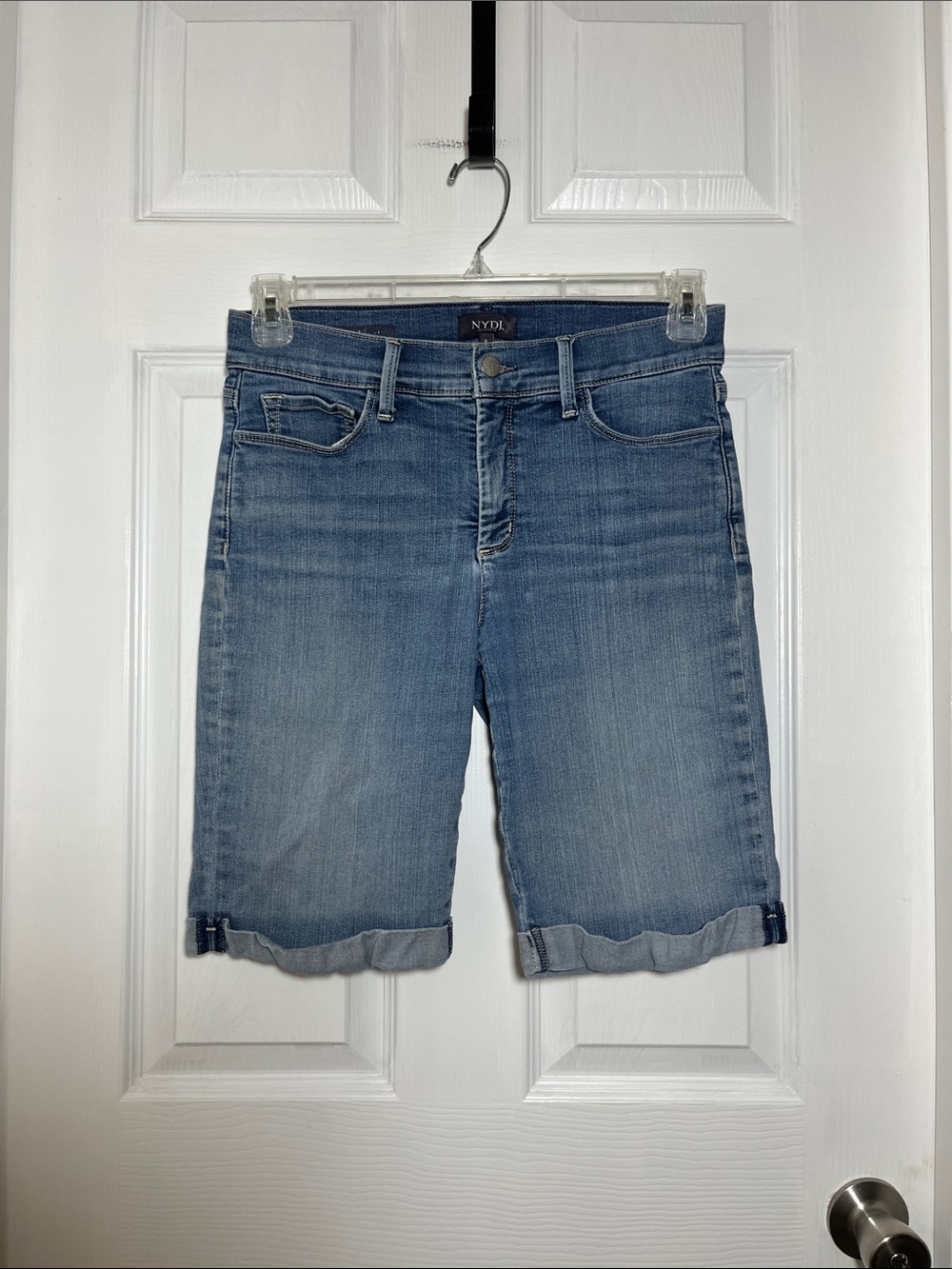 NYDJ Light Blue Mid-Length Rolled Hem Jean Shorts